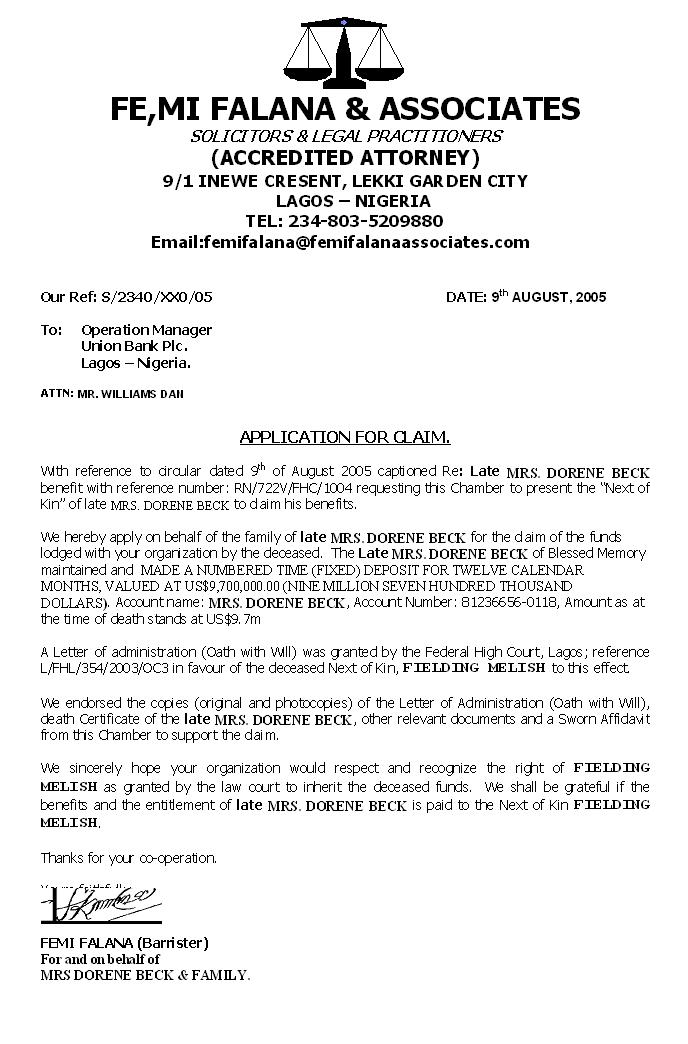 Application Form Application Letter In Nigeria